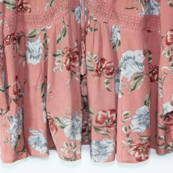 Torrid Dusty Coral Floral Crinkle Gauze Crochet Babydoll Top Size 3 3X H13239 - Picture 4 of 12